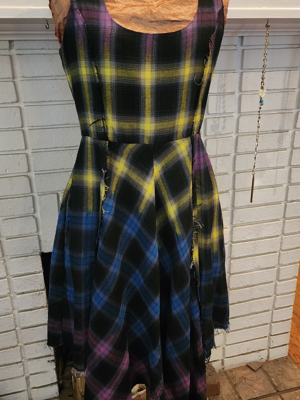 Disturbia Plaid Tartan Distressed Midi Pinafore Dress US 8